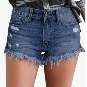 Frayed Raw Hem Ripped Jeans Shorts